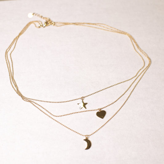 N0001 Star heart moon layer necklace