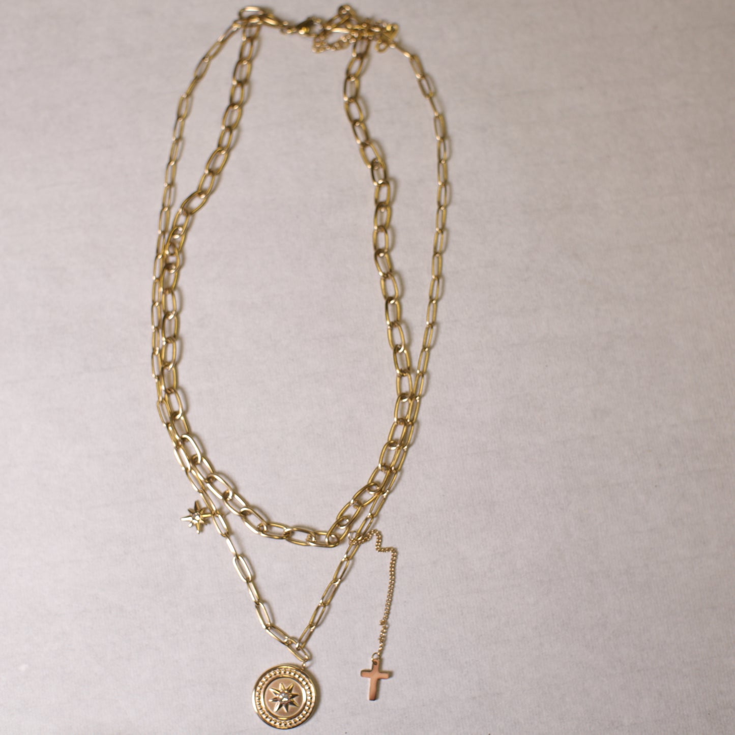 N0005 Coin star cross necklace